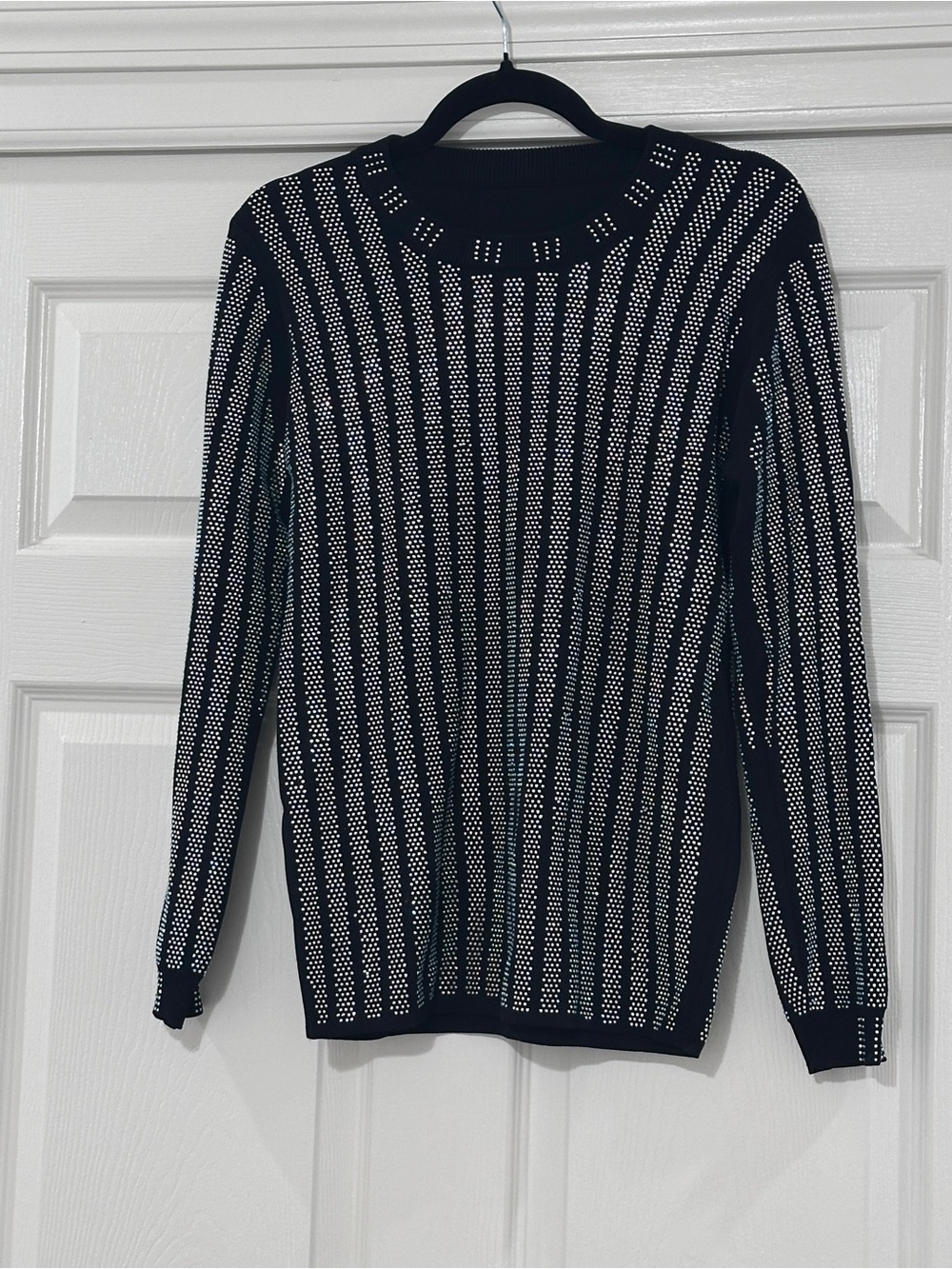Black Sweater with rhinestone like dots Stripe Detail